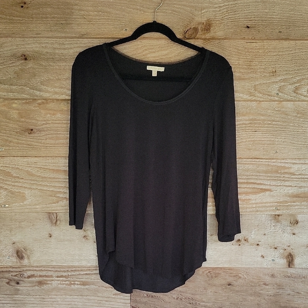 Bordeaux Size Small Black Relaxed 3/4 Sleeve  Top